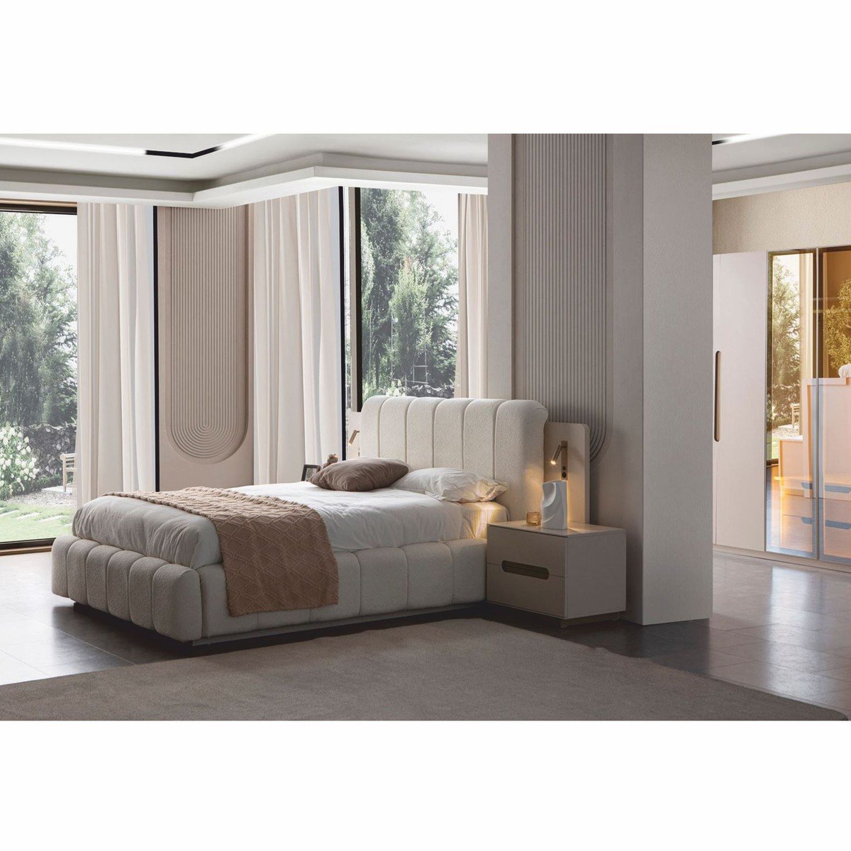Juego de dormitorio de lujo Casa Padrino blanco / gris - 1 cama doble y 2 mesitas de noche - Imagen 2