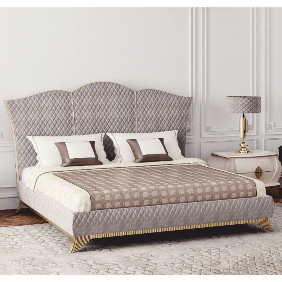 Casa Padrino cama doble de lujo Art Deco gris / dorado - Muebles de dormitorio y hotel - Imagen 2