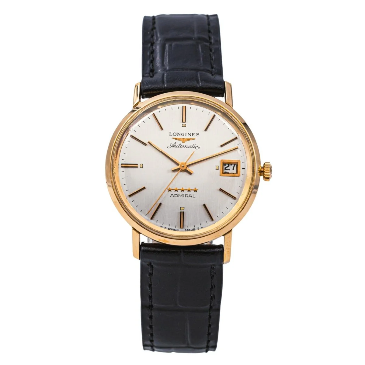 Reloj LONGINES "Admiral" de oro amarillo, plata y cuero