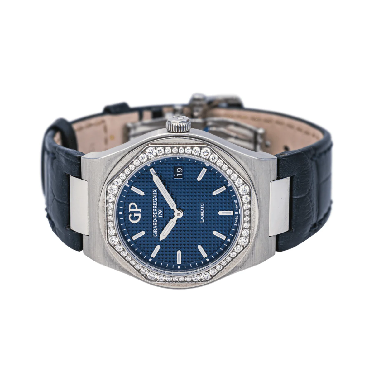 Reloj GIRARD-PERREGAUX "Laureato" de acero, cuarzo, zafiro, cuero y diamantes