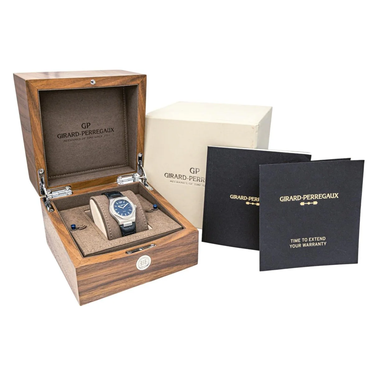 Reloj GIRARD-PERREGAUX "Laureato" de acero, cuarzo, zafiro, cuero y diamantes - Imagen 6