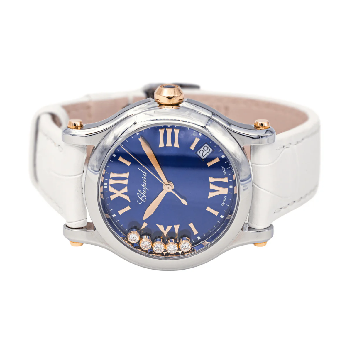 Reloj CHOPARD "Happy Sport" de oro rosa, acero, zafiro, cuero y diamantes - Imagen 3