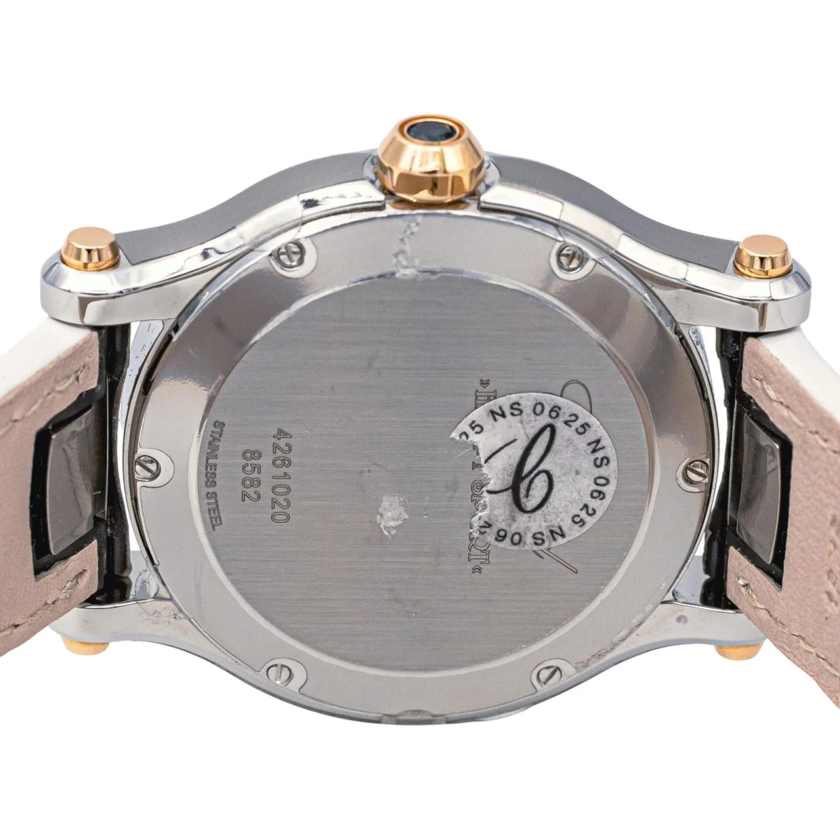 Reloj CHOPARD "Happy Sport" de oro rosa, acero, zafiro, cuero y diamantes - Imagen 5
