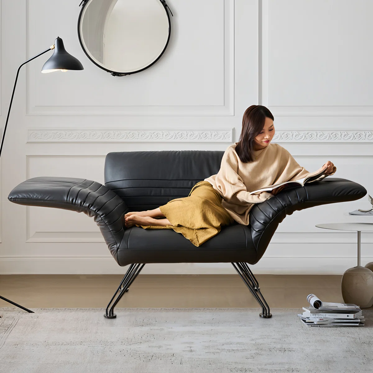 Sillón Lounge Reclinable de Cuero Genuino - Imagen 6