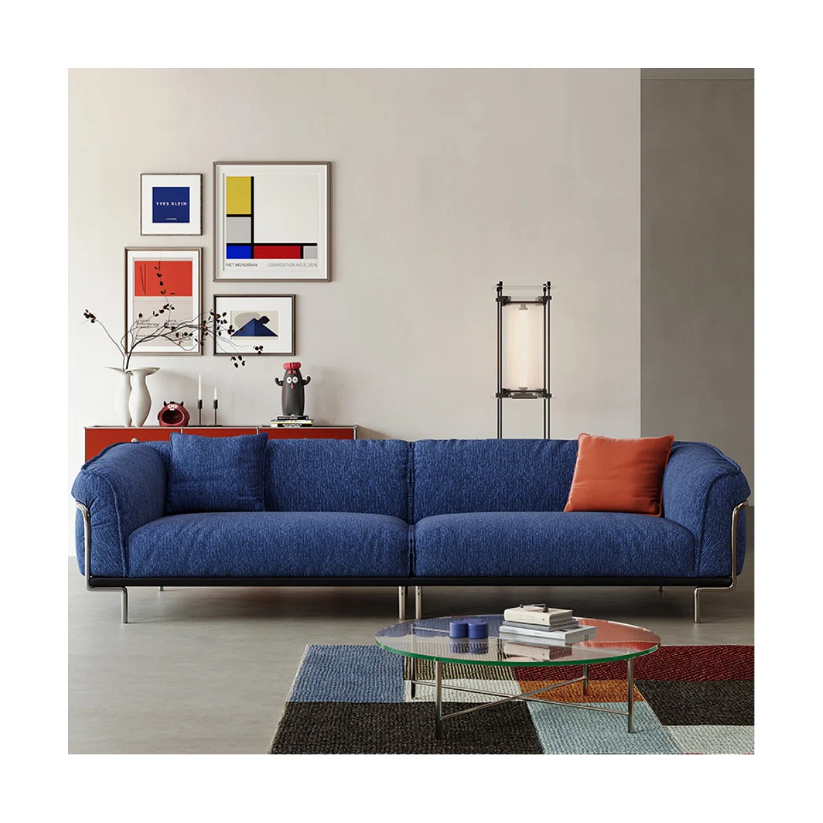 Sofá modular de 4 plazas en lino azul