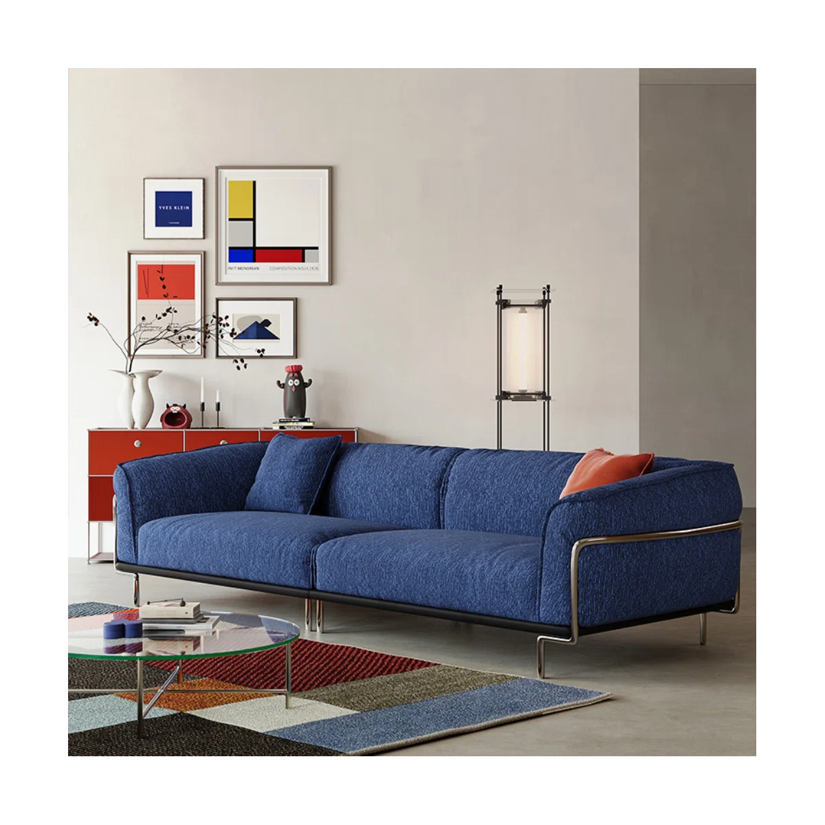 Sofá modular de 4 plazas en lino azul - Imagen 2