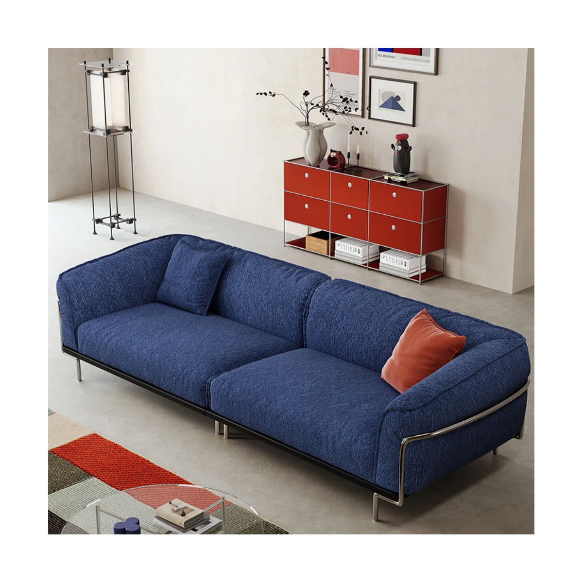 Sofá modular de 4 plazas en lino azul - Imagen 4